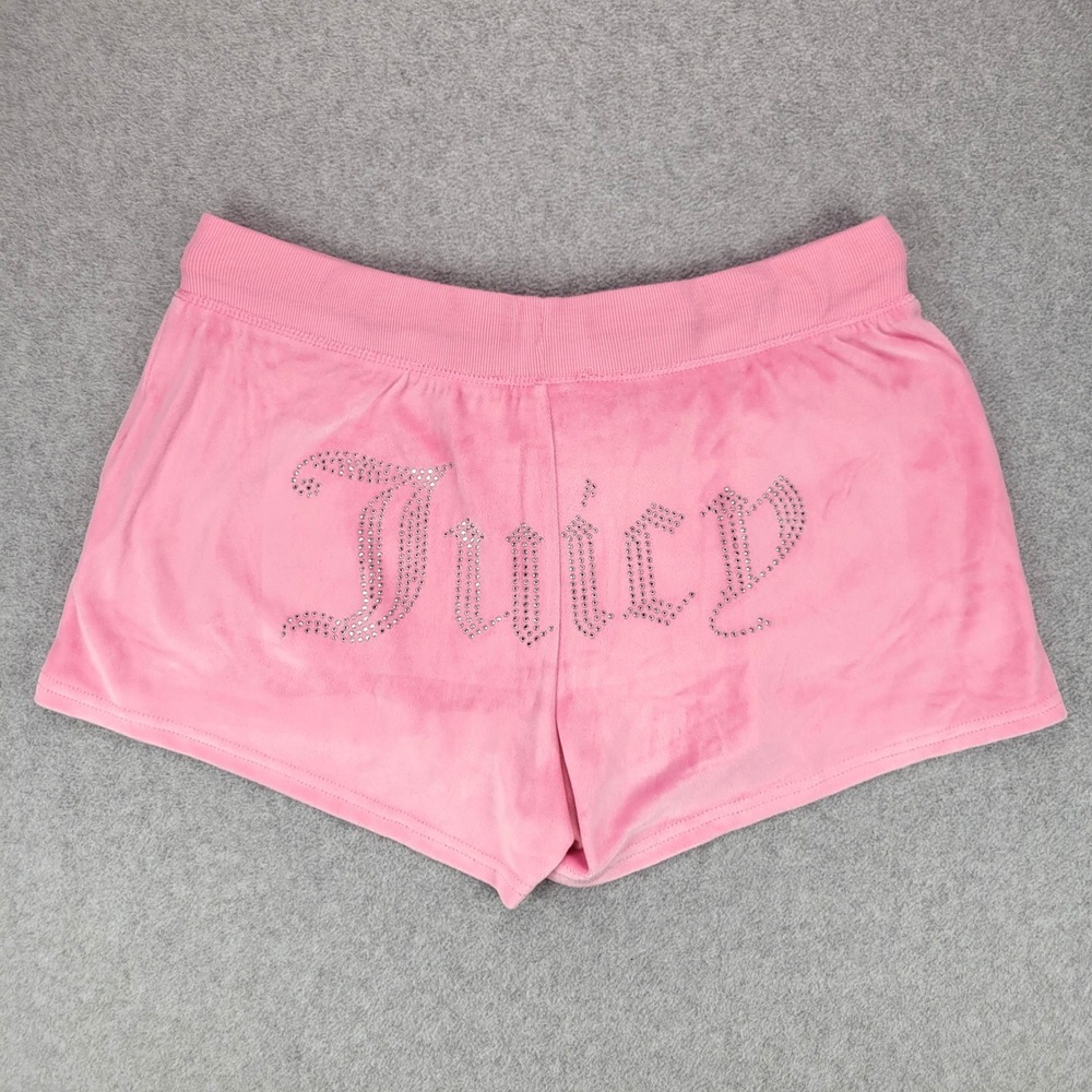 Juicy Couture Velour Sleep Shorts Womens Medium Pink Rhinestone Logo 9947-118